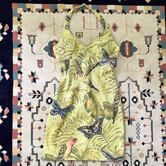 🦜Green Jungle Muse Halter Beaded Accent Mini Dress🦜 - Picture 8 of 10